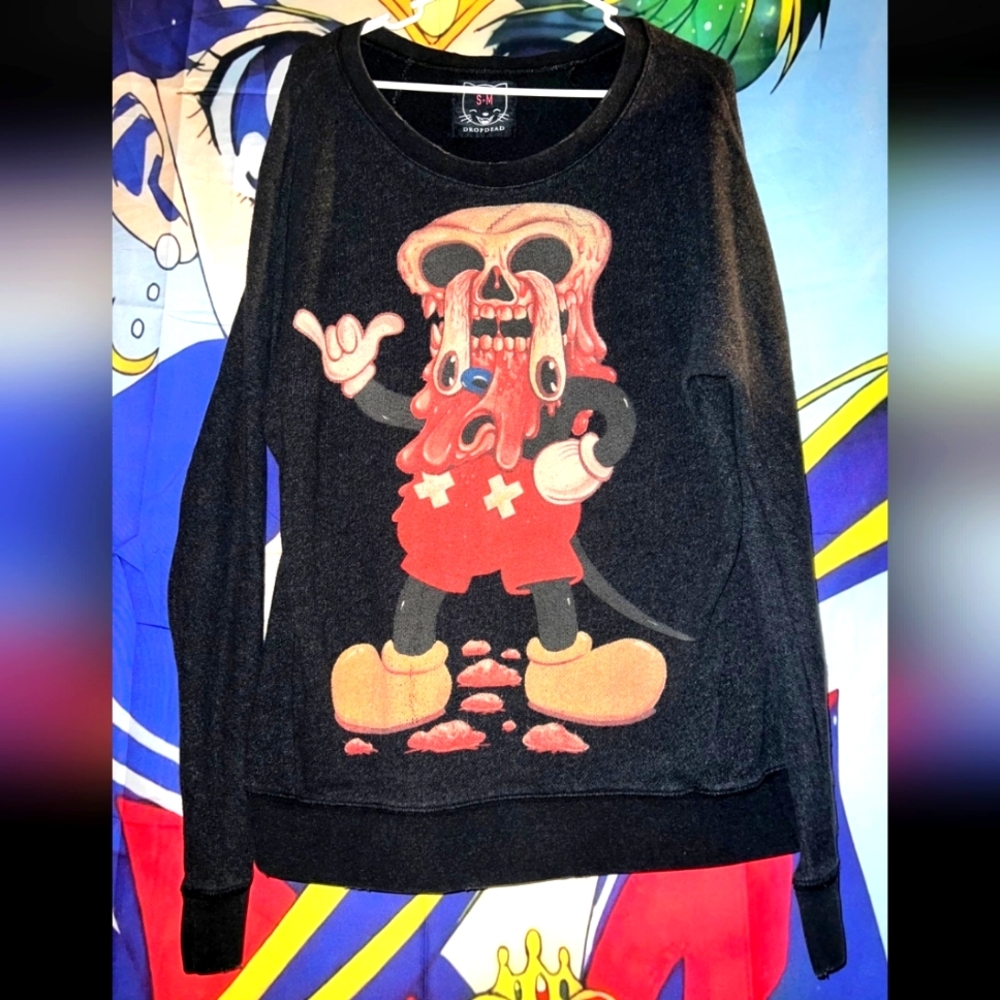 Drop dead Mickey Mouse Face Melt Sweatshirt size S-M  UK